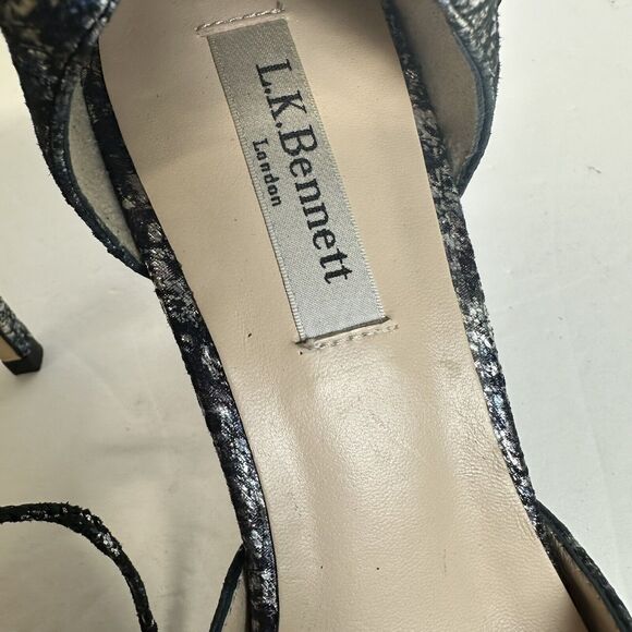 LK Bennett Shoes Womens 40 US 10.5 Foil Blue Suede Leather Pointy Toe Pumps Heel - Picture 5 of 11
